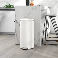 HOMCOM Prullenbak 30L, Pedaalemmer, Vergrendelbare Deksel, Pedal, Vlekbestendig, Crèmewit(m-2)