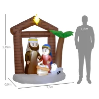 Outsunny Presépio Insuflável de Natal Decoração Insuflável Natalícia com Luzes LED e Insuflador para Exterior 150x90x185 cm Multicor(m-3)