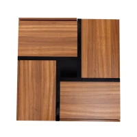 Square Coffee Table with 4 Drawers, Unique Pattern, Bottom Storage, 78L x 78W x 36H cm, Natural(m-13)