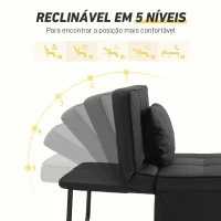 HOMCOM Sofá Cama Individual 3 em 1 Estofado em Linho Reclinável em 5 Posições com Apoio para os Pés e Apoio para a Cabeça 95x189x43 cm Preto(m-5)