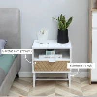 HOMCOM Mesa de Cabeceira Moderna Mesa de Cabeceira com Gaveta e Compartimento 45x39x48 cm Branco e Carvalho(m-5)