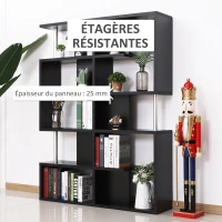 HOMCOM Bibliothèque étagère de rangement Design Zig zag dim. 120L x 29l x 160H cm en bois et  métal - Noir(m-5)