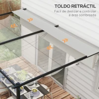 Outsunny Pérgola de Parede de Jardim com Teto Retrátil Tecido de Poliéster e Estrutura de Aço 3,9x2,9 m Creme(m-4)
