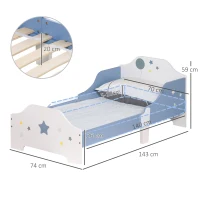 HOMCOM Cama para Crianças 143x74x59 cm Cama Infantil com Desenho em Estrelas Carga 50 kg para Dormitório Azul e Branco(m-3)