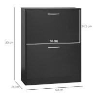 HOMCOM Sapateira de Madeira com 2 Compartimentos para Entrada Corredor Dormitório Sala de Estar 60x24x80 cm Preto(m-3)
