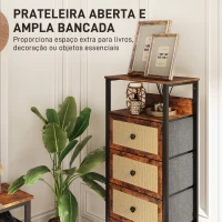HOMCOM Cómoda de Tecido Cómoda para Dormitório com 4 Gavetas com Frente em Vime Prateleira 50x30x126 cm Marrom Rústico(m-5)
