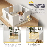 PawHut Puppyren voor Kleine en Middelgrote Honden, met Aanpasbare Ingang, Antislip Voetpads, Wit(m-4)