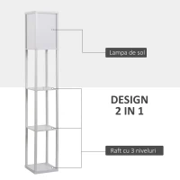 HOMCOM Lampa de Podea cu 3 Polite Integrate Cuplare E27 Putere 40W Alb(m-4)