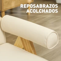HOMCOM Sillón de Salón Tapizado en PU con Reposabrazos y Marco de Madera de Caucho para Dormitorio Carga 120 kg Crema(m-5)