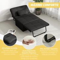 HOMCOM Sofá Cama Individual 3 em 1 Estofado em Linho Reclinável em 5 Posições com Apoio para os Pés e Apoio para a Cabeça 95x189x43 cm Preto(m-7)