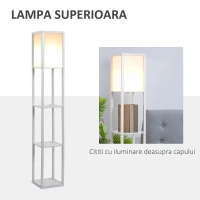 HOMCOM Lampa de Podea cu 3 Polite Integrate Cuplare E27 Putere 40W Alb(m-7)