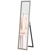 HOMCOM Espelho de Pé 37x157 cm Espelho de Corpo Inteiro com Estrutura de MDF e Suporte Branco e Cinza(m-11)