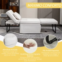 HOMCOM Sofá Cama Individual 3 em 1 Estofado em Linho Reclinável em 5 Posições com Apoio para os Pés e Apoio para a Cabeça 95x189x43 cm Branco Gelo(m-7)