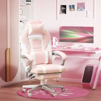 HOMCOM Cadeira Gaming Cadeira de Escritório Reclinável Apoio para os Pés Retrátil Suporte Lombar e Almofada para a Cabeça 63x63x115,5-123 cm Rosa(m-2)