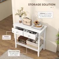 HOMCOM Konsolowy Stół, Białe Sideboard, 2 Szuflady, Dolna Półka, 80x40x75 cm(m-4)
