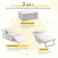 HOMCOM Sofá Cama Individual 3 em 1 Estofado em Linho Reclinável em 5 Posições com Apoio para os Pés e Apoio para a Cabeça 95x189x43 cm Branco Gelo(m-4)