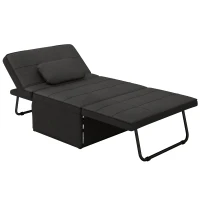 HOMCOM Sofá Cama Individual 3 em 1 Estofado em Linho Reclinável em 5 Posições com Apoio para os Pés e Apoio para a Cabeça 95x189x43 cm Preto(m-11)