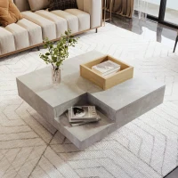 Modern Marble Design Coffee Table with Storage Box, Sturdy Structure, Sofa Table for Living Room, Sitting Room, 72L x 72W x 30H cm, Grey(m-6)