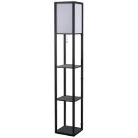 HOMCOM Lampa Pom cu Librarie 3 Niveluri Negru 26 x 26 x 160 cm(m-14)
