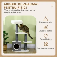 PawHut Ansamblu pentru pisici 98 cm de interior, Turn pentru pisici cu stalp de zgariat, casuta pentru pisici, pat, alb(m-4)