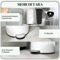 HOMCOM Prullenbak 30L, Pedaalemmer, Vergrendelbare Deksel, Pedal, Vlekbestendig, Crèmewit(m-7)