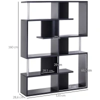 HOMCOM Bibliothèque étagère de rangement Design Zig zag dim. 120L x 29l x 160H cm en bois et  métal - Noir(m-3)