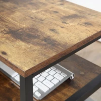 HOMCOM Bureau Informatique Design Industriel Bureau d'angle 3 étagères Aspect Vieux Bois métal Noir(m-8)