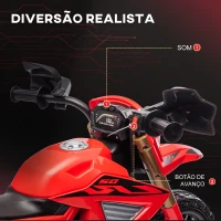 AIYAPLAY Mota Elétrica para Crianças  Moto a Bateria para Crianças 6V com Rodas de Treino e Buzina 105x57x62 cm Vermelha(m-6)