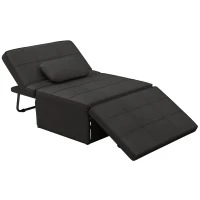 HOMCOM Sofá Cama Individual 3 em 1 Estofado em Linho Reclinável em 5 Posições com Apoio para os Pés e Apoio para a Cabeça 95x189x43 cm Preto(m-10)