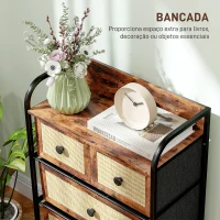 HOMCOM Cómoda de Tecido Cómoda para Dormitório com 5 Gavetas com Frente em Vime e Prateleira 58x29x99 cm Marrom Rústico(m-5)
