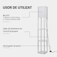 HOMCOM Lampa de Podea cu 3 Polite Integrate Cuplare E27 Putere 40W Alb(m-5)