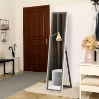 HOMCOM Espelho de Pé 37x157 cm Espelho de Corpo Inteiro com Estrutura de MDF e Suporte Branco e Cinza(m-9)