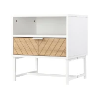 HOMCOM Mesa de Cabeceira Moderna Mesa de Cabeceira com Gaveta e Compartimento 45x39x48 cm Branco e Carvalho(m-11)