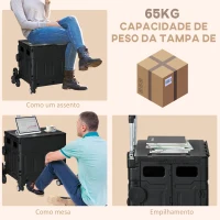 HOMCOM Carrinho de Armazenamento Dobrável Carrinho de Compras com 2 Rodas para Subir Escadas Capacidade 35L 48x43x95 cm Preto(m-6)