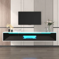 High-Gloss TV Cabinet with LED Lights, Modern Design, Versatile Mounting Options, 180L x 35W x 30H cm, Black(m-1)
