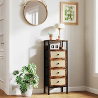 HOMCOM Cómoda de Tecido Cómoda para Dormitório com 4 Gavetas com Frente em Vime Prateleira 50x30x126 cm Marrom Rústico(m-2)