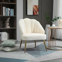 HOMCOM Fotoliu Catifea Crem – Spatar Scoica, 63×65×84 cm(m-9)