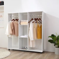 HOMCOM Roupeiro de Madeira Móvel Armário Roupeiro Aberto com 2 Barras para Pendurar e 3 Prateleiras Organizadoras 120x40x128 cm Branco(m-2)