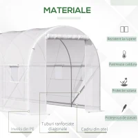 Outsunny Sera tunel cu 8 ferestre si usa rulanta, sera de gradina tunel pentru plante, 5x2x2m, alb(m-5)