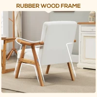 HOMCOM Fotel tapicerowany w stylu skandi, aksamit, rama z litego drewna, 68 x 74 x 82 cm, naturalny + kremowy(m-5)