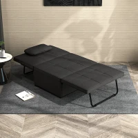 HOMCOM Sofá Cama Individual 3 em 1 Estofado em Linho Reclinável em 5 Posições com Apoio para os Pés e Apoio para a Cabeça 95x189x43 cm Preto(m-8)