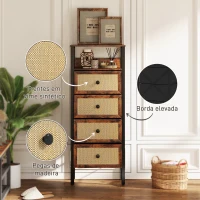 HOMCOM Cómoda de Tecido Cómoda para Dormitório com 4 Gavetas com Frente em Vime Prateleira 50x30x126 cm Marrom Rústico(m-7)