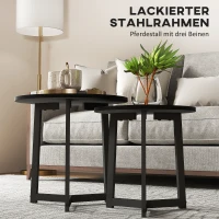 HOMCOM Moderne salontafels als 2-delige set, metalen frame, MDF, rond ontwerp, in elkaar schuifbaar, Zwart(m-5)