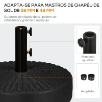 Outsunny Base para Chapéu de Sol Redondo Suporte para Chapéu de Sol Recarregável para Mastro de Chapéu de Sol Ø51x36 cm Negro(m-4)