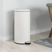 HOMCOM Prullenbak 30L, Pedaalemmer, Vergrendelbare Deksel, Pedal, Vlekbestendig, Crèmewit(m-8)