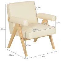 HOMCOM Sillón de Salón Tapizado en PU con Reposabrazos y Marco de Madera de Caucho para Dormitorio Carga 120 kg Crema(m-3)