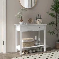 HOMCOM Konsolowy Stół, Białe Sideboard, 2 Szuflady, Dolna Półka, 80x40x75 cm(m-10)