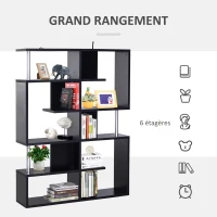 HOMCOM Bibliothèque étagère de rangement Design Zig zag dim. 120L x 29l x 160H cm en bois et  métal - Noir(m-4)