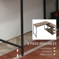 HOMCOM Bureau Informatique Design Industriel Bureau d'angle 3 étagères Aspect Vieux Bois métal Noir(m-6)