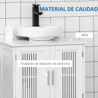 Kleankin Móvel para Lavatório Armário Casa de Banho de Chão de Madeira com 2 Portas Ventiladas e Prateleira Interior Ajustável Moderno 60x30x60 cm Branco(m-6)